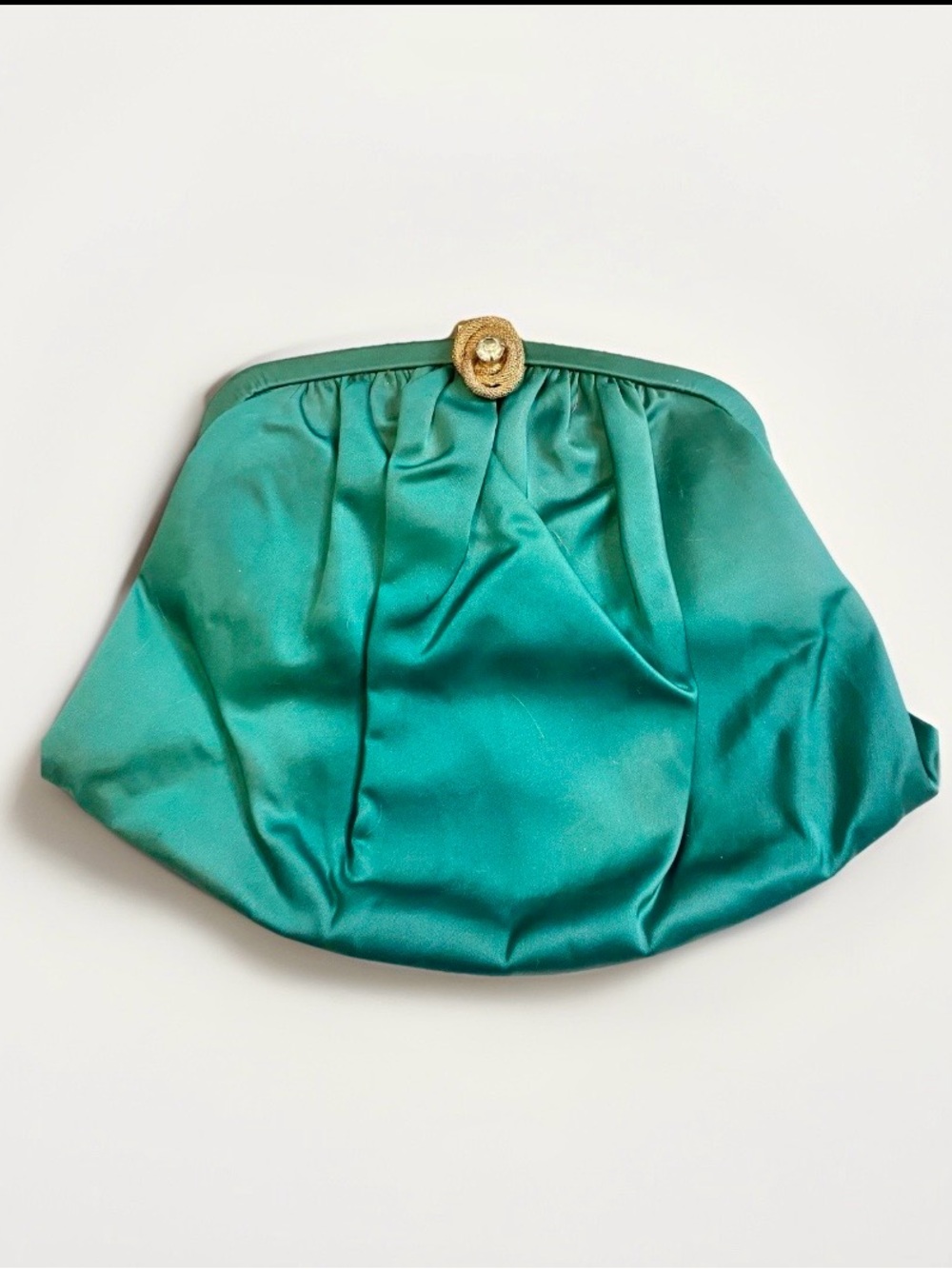 Bobbie Jerome Vintage Emerald Green Clutch Purse 1950s with a gold clasp